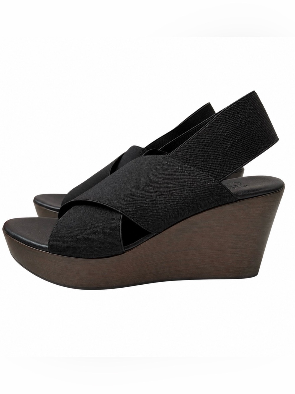 Ron White Black Elastic Slingback Wedge Sandals – Platform, Italy, Sz 39 / 8